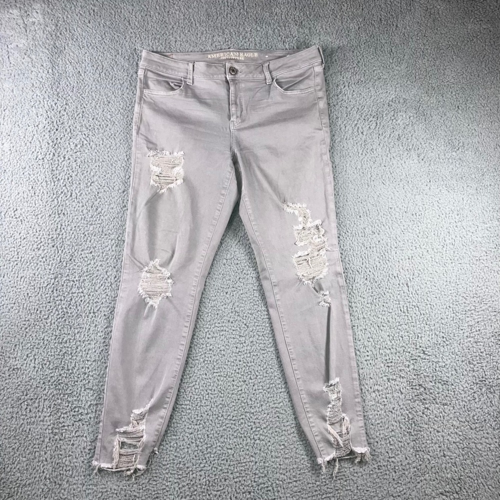 American Eagle Super Stretch X Jeans Women 16 Long High Rise Distressed